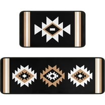 Black Boho Kitchen Rug Mat Decor Aztec Western Kitchen Rugs Sets of 2 Non-Slip Washable Kitchen Mats for Floor 2 Piece