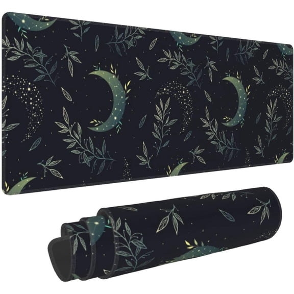 Black Boho Magic Moon Large Gaming Mouse Pad XL Extended Desk Mat Full Desk Mousepad 31.5"X11.8" (One Size, Black Boho Magic Moon)