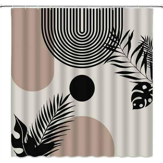 Black Boho Mid Century Shower Curtain Modern Minimalist Geometric Abstract Sun Arch Terracotta Aesthetic Fabric Bathroom Curtain with Hook