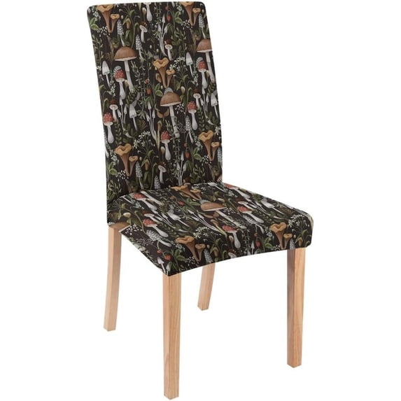Black Boho Mushroom Stretchy Parson Chair Slipcovers for Dining Room Vintage Wildflower Botanical Chair Cover Chair Protectors for Party Pet Protection William Morris Chair Covers Set of 6
