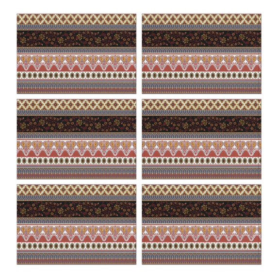 Black Boho Oriental Flowers and Paisleys Pattern Summer Placemats Table Placemats Set Of 6-Linen Kitchen Washable Placemats Table Mats 11.8"x17.7"Non-Slip Heat Resistant