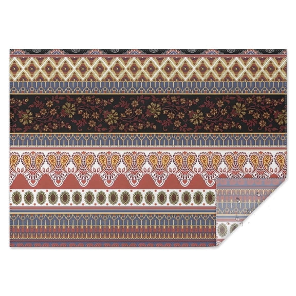 Black Boho Oriental Flowers and Paisleys Rectangle Tablecloth 60"x84",Waterproof Polyester Rectangle Table Cloth, Wipeable Spillproof Polyester Tablecloth for Dining, Camping, Indoor and Outdoor