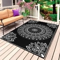 thumbnail image 1 of Black Boho Outdoor Rug for Patio/Deck/Porch, Non-Slip Large Area Rug 5 x 7 Ft, Retro Farmhouse Neutral Abstract Geometric Indoor Outdoor Rugs Washable Area Rugs, Reversible Camping Rug Carpet Runner, 1 of 8