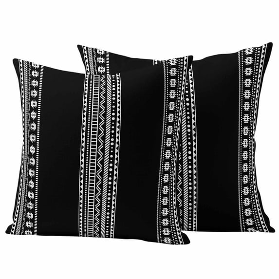 Black Boho Outdoor Waterproof Pillow Covers, Vintage Abstract Striped Geometric Motifs Decorative Square Throw Pillowcase Sofa Cushion Sham for Patio/Couch/Chair, 20"x20" 2 Pack