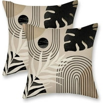Black Boho Pillow Covers 18x18 Inch 2 Pcs Beige Brown Tropical Leaf Mid Century Summer Outdoor Decor Throw Pillows Modern Geometry Farmhouse Decoration Pillowcase Linen Cushion Cover for Couch