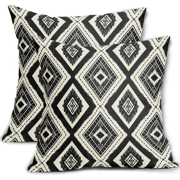 Black Boho Pillow Covers 20x20 Inch Set of 2, Bohemian Geometric Pattern Modern Abstract Decorative Throw Pillow Cases Cushion Covers Summer Decoration Gift Farmhouse Sofa Couch Bed Decor