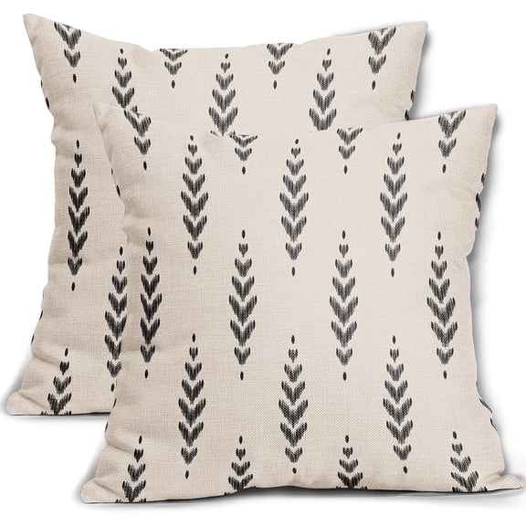 Black Boho Pillow Covers 20x20 Set of 2 Ethnic Design Vintage Geometric Herringbone Print Decorative Throw Pillows Outdoor PillowCase Square Linen Farmhouse Cushion Case Decor for Couch Sofa Bed