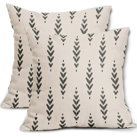 Black Boho Pillow Covers Set of 2 16x16 Inch Ethnic Design Vintage Geometric Herringbone Print Decorative Throw Pillows for Outdoor Sofa Couch Bed Timeless and Elegant