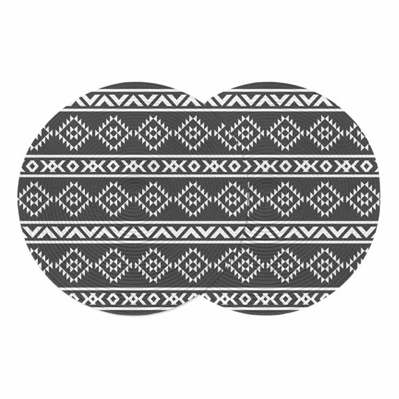Black Boho Round 13 Inch Placemats Set of 2, Abstract Geometric Bohemia Ethnic Striped HeatResistant Non Slip Place Mats for Dining Table, Wipeable Braided Kitchen Table Mats for Housewarming