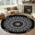thumbnail image 1 of Black Boho Round Area Rug 5 FT, Non Slip Bedroom Rugs, Retro Farmhouse Neutral Abstract Geometric Washable Soft Circular Carpet Non-Shedding Floor Mat for Kitchen Dining Room Foyer Balcony Dorm, 1 of 8