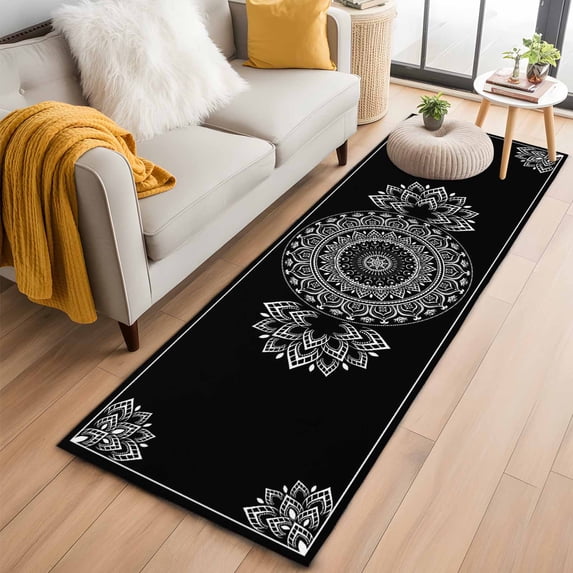 Black Boho Runner Rug 2x6 FT,Non Slip Hallway Rugs,Retro Farmhouse Neutral Abstract Geometric Washable Soft Floor Carpet Throw Runner Carpet Long Rugs for Entryway Kitchen Bedside Sliding Door