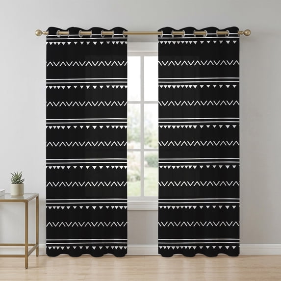 Black Boho Sheer Curtains 72 Inch Long 2 Panels, Geometric Light ...