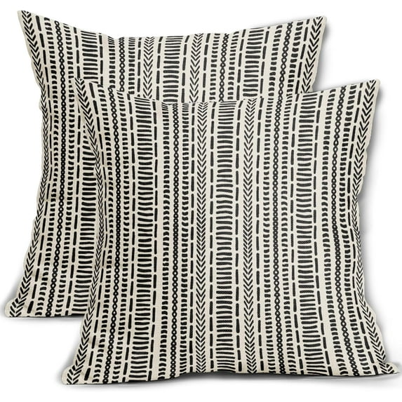 Black Boho Striped Pillow Covers 20X20 Inch Set of 2, Herringbone Print Pattern Decorative Throw Pillowcases Outdoor Farmhouse Cushion Case Couch Sofa Bed Decor