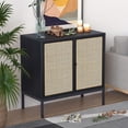 thumbnail image 1 of Black Boho-Style Sideboard with Handmade Natural Rattan Doors, Rattan Cabinet Console Table Storage Cabinet Buffet Cabinet, for Kitchen, Living Room, Hallway, Entryway, 1 of 6
