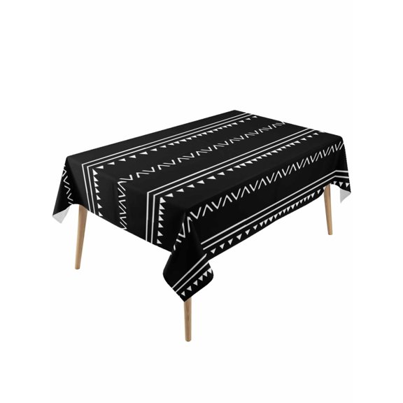 Black Boho Table Cloth 54x108 Inch Rectangle, Geometric Stripes Triangle Waterproof Tablecloth Washable Table Cover for Party Picnic Dinner Decor