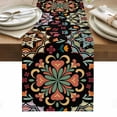 thumbnail image 1 of Black Boho Table Runner - 120 Inch Long, Kitchen Dining Table Runner Dresser Scarves, Ethnic Country Colorful Abstract Floral Motifs Farmhouse Decor for Coffee Tables Wedding Party Banquet, 1 of 8