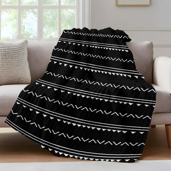 Black Boho Throw Blanket for Couch Geometric Stripes Triangle Soft and Warm Flannel 3D Striped Fluffy Fuzzy Fleece Blanket Lightweight Throw for Bed, Sofa 40 x 60 Inches