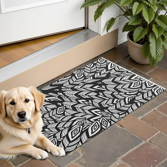 Black Boho Tribal Feathers Pattern Door Rugs,Washable Non Slip Door Mats Indoor,Decorative Door Mats,Entry Mat Indoor for Entrance,Bedroom,Kitchen,Bathroom,16"x24"