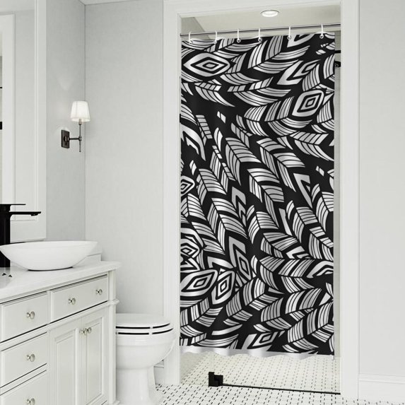 Black Boho Tribal Feathers Pattern Shower Curtain 36"x72" ,Bathroom Decorative Shower Curtains Set with 12 Hooks,Modern Waterproof Washable Shower Curtain