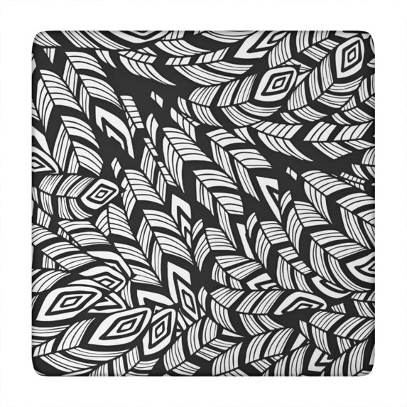 Black Boho Tribal Feathers Pattern Square Fitted Tablecloth with Elastic Edge,Square Table Cover,Washable Elastic Table Cover for Home Kitchen Party Decor 34"x34"