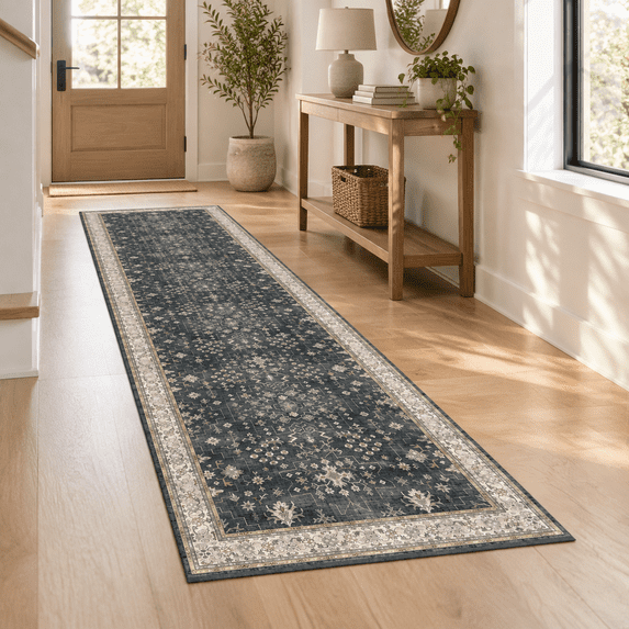 Black Boho Washable 3x20 Extra Long Runner Rug For Hallway Waterproof ...