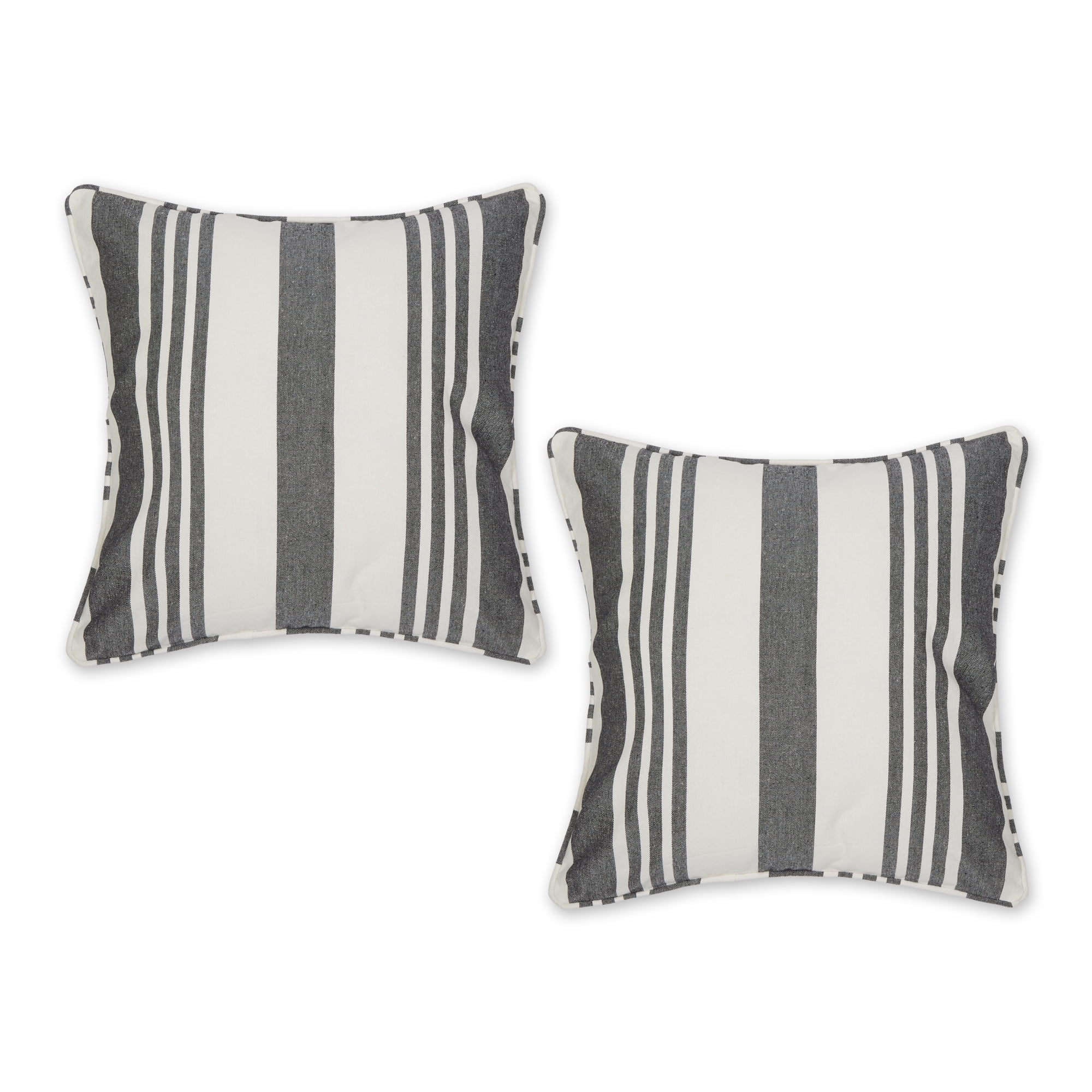 Black and White Striped Cotton Euro Pillow Covers, Set of 2