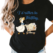 Black Bold Thrifting Goose Print Tshirts Cute Casual Graphic Tee S-5XL Tops