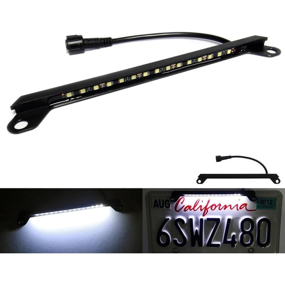 Black Bolt On LED License Plate Light Tag Lamp Assembly with Screw Caps Waterproof Cable 12V Slim Lightweight Universal Fit For Car Truck Trailer RV ATV