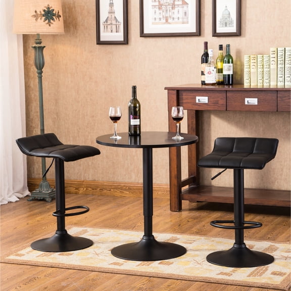Black Bonded Leather - Easy - Lift Mechanism - Dining Area - Versatile Bar Table Setup