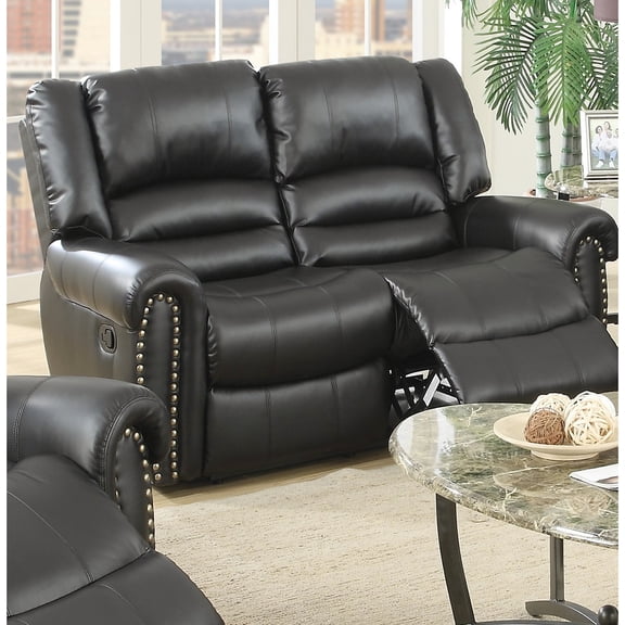 Black Bonded Leather Reclining With Metal Frame And Cushion Arm Support For Living Room Motion Couch System Arms