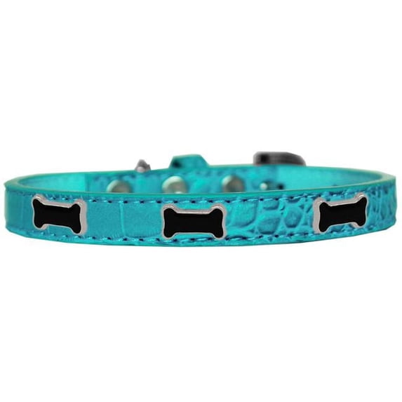 Black Bone Widget Croc Dog Collar, Turquoise - Size 16