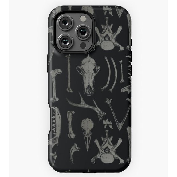 Black Bones Anatomical animal bones illustration pattern GA5834 Phone Case for iPhone 11 to 17 Pro Max