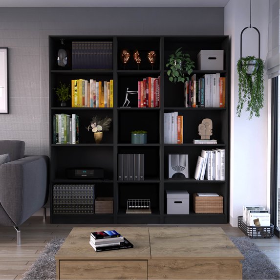 Black Bookcase Set with Varying Shelf Sizes | Suitable for Small Spaces ...
