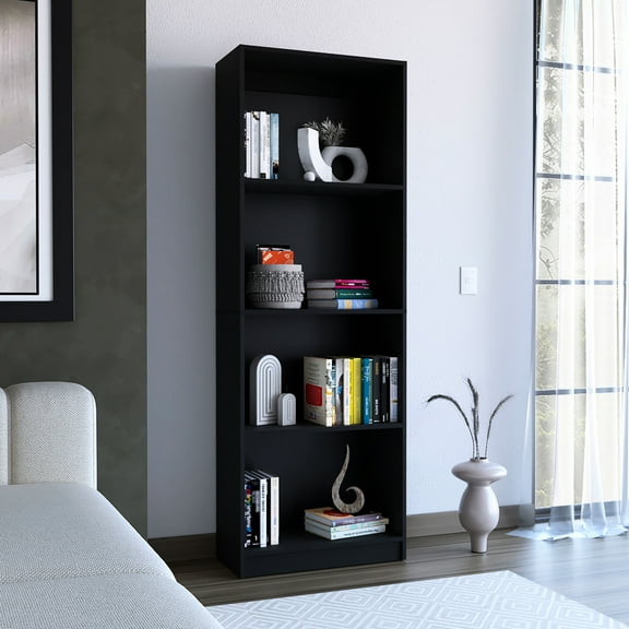 Black Bookcase With Efficient Storage, 12.3"h Shelves, Assembly Required Spacious In Black, 70.18 In. Height, Store Literature,