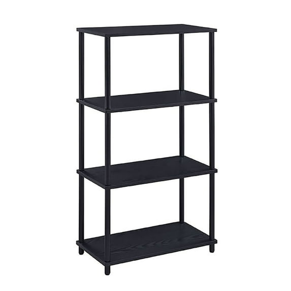 Black Bookshelf with 4 Shelf,Black Wood+Metal Furniture Primary Living Space Display Shelving Etageres