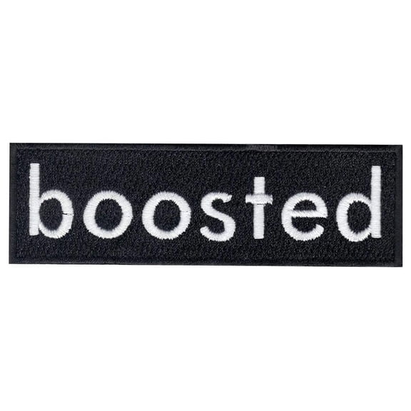 Black Boosted Iron On Embroidered Patch