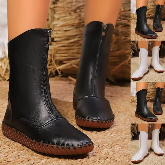 Black Booties TKYCMSUAKI Fall Booties Shoes Ankle Boots for Women Platfrom Booties Stretch Artificial Leather Boots Zipper