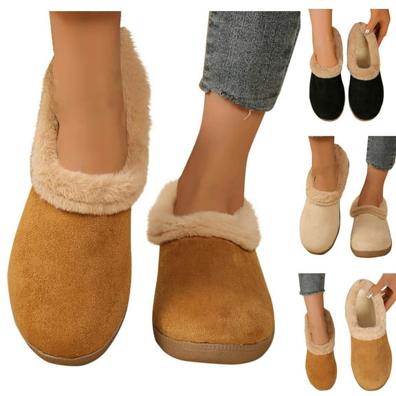 Black Booties TKYCMSUAKI Women Suede Mini Snow Boots, Faux Fur Lined Slip On Ankle Winter Booties, Womens Warm No Slip Short Boot, Comfy Fur Fleece Lined Short Ankle Boots