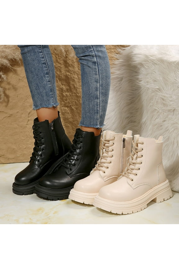 Black Booties TKYCMSUAKI Women’s Combat Boots Lightweight Lace up Side Zipper Ankle Botas Chunky Platform Sole Booties