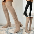 thumbnail image 1 of Black Booties TKYCMSUAKI Women's Over The Knee Thigh High Chunky Heel Boots Long Stretch Suede Boots Pointed Toe Fashion Pull On Tall Boot for Girls Ladies Fall Winter, 1 of 9
