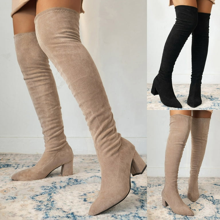 Black Booties TKYCMSUAKI Women's Over The Knee Thigh High Chunky