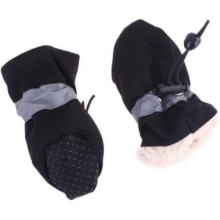 Black Boots 4PCS Dog Winter Boots, Fleece Warm Puppy Snow Booties, Anti- Pet Dog Shoes Rain Boots, Thick Plush Paw Protector for Small Medium Large Dogs Black Socks