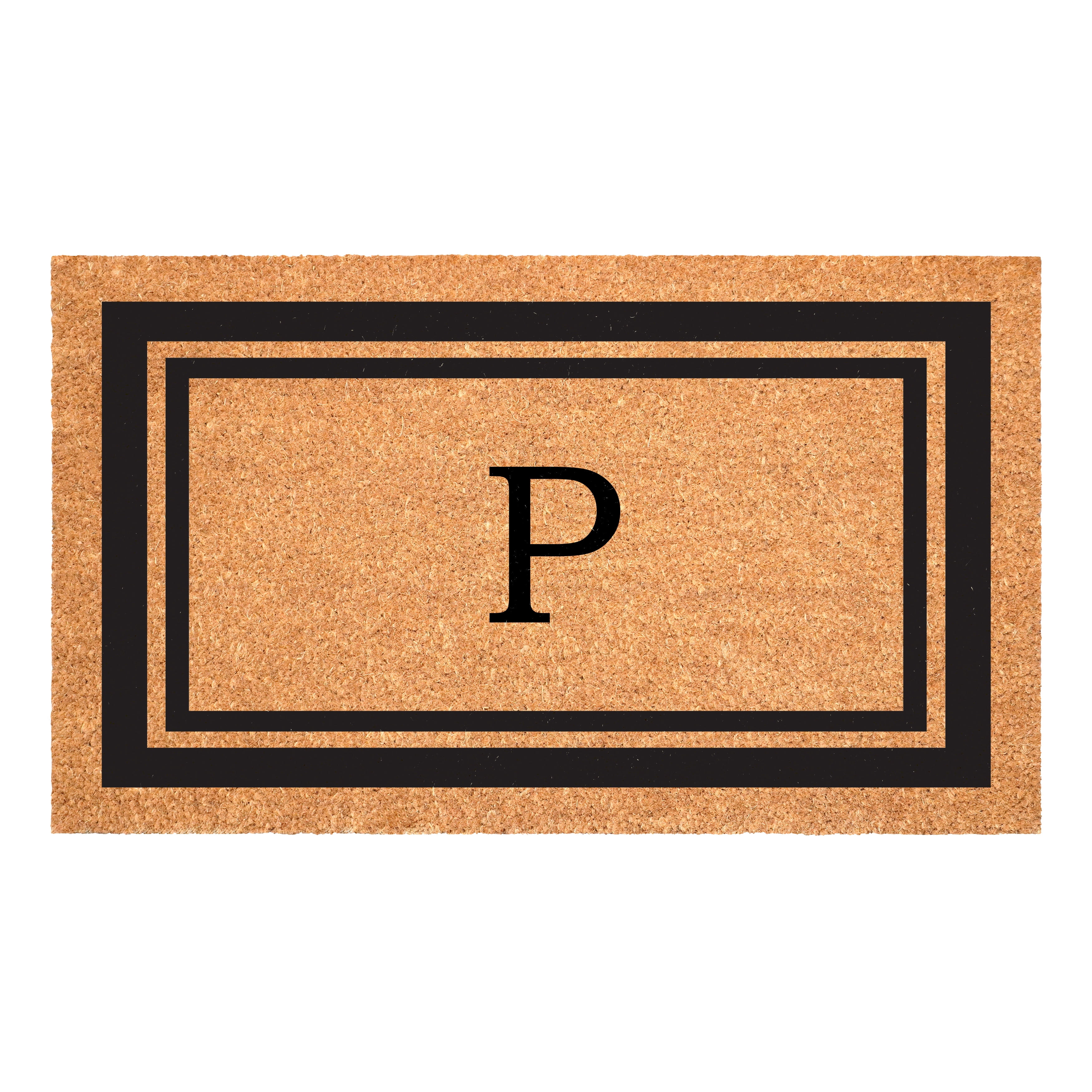 Black Border 24" x 48" Monogram Doormat (Letter P)