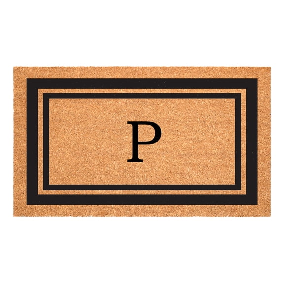 Black Border 24" x 48" Monogram Doormat (Letter P)