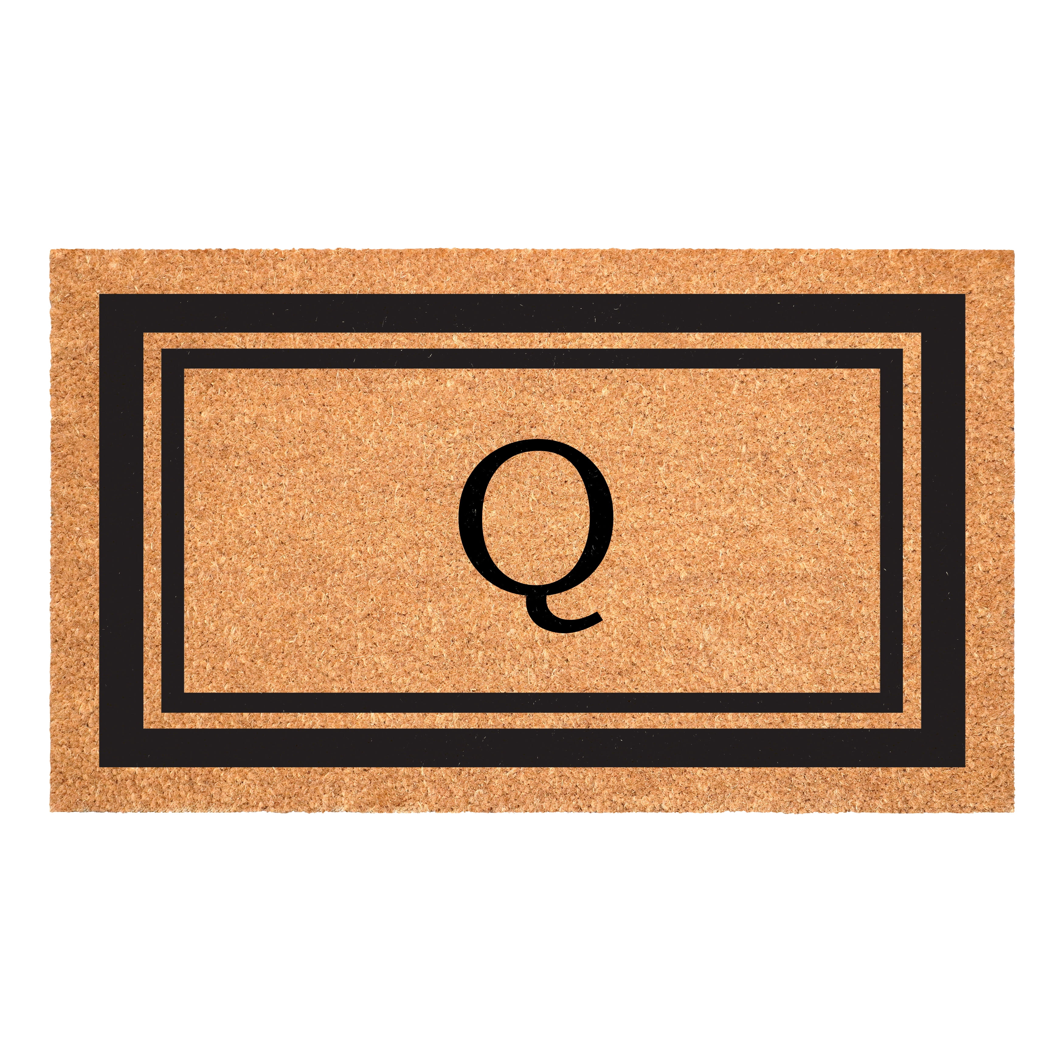 Black Border 24" x 48" Monogram Doormat (Letter Q)
