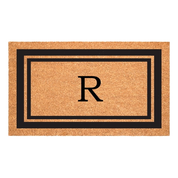Black Border 24" x 48" Monogram Doormat (Letter R)