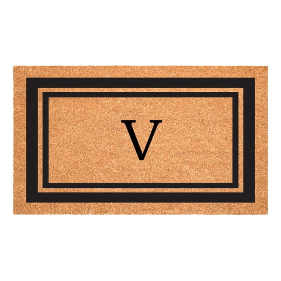 Black Border 24" x 48" Monogram Doormat (Letter V)