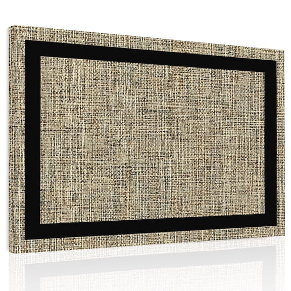 Black Border Canvas Print Wall Art, Farmhouse Burlap Weave Texture Beige Wall Decor Modern Artwork Paintings Pictures for Living Room Framed and Stretched Ready to Hang 24" x 32"
