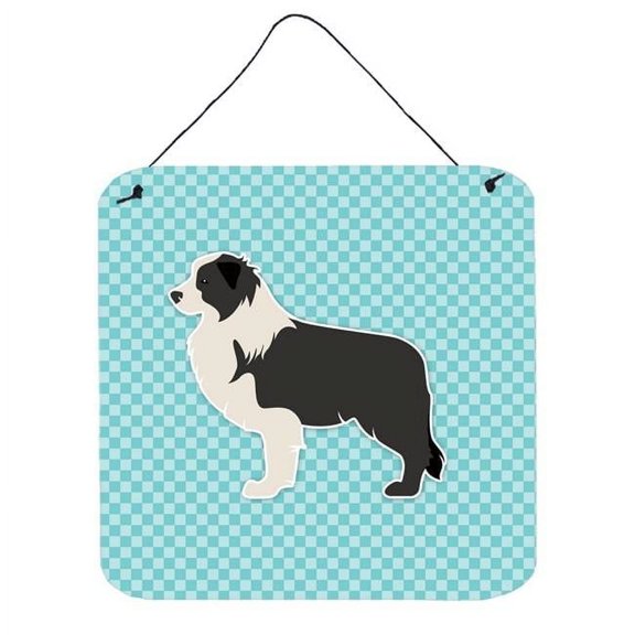 Black Border Collie Checkerboard Blue Wall or Door Hanging Prints
