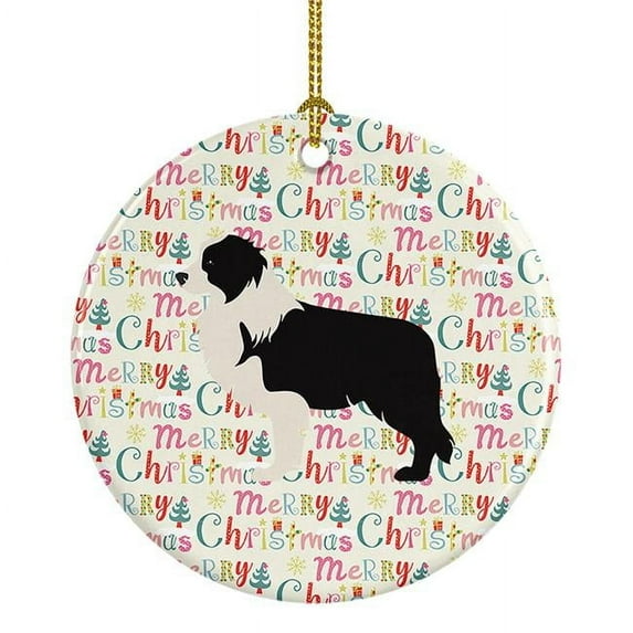 Black Border Collie Merry Christmas Ceramic Ornament 2.8 in x 2.8 in